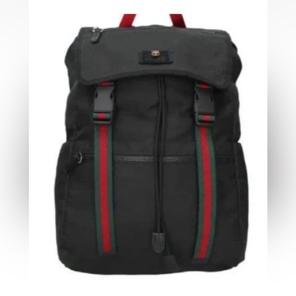 Gucci Other - Gucci Black Backpack with Red and Green Stripes
